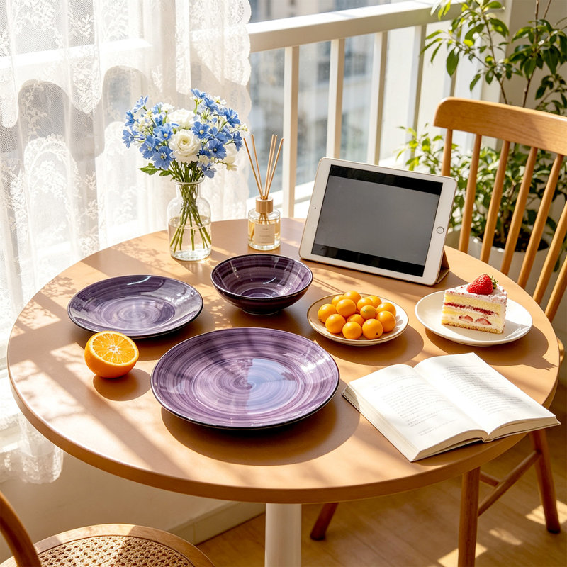 Service de table en grès brillant 12 pièces Sonoma Swirl (sans tasse), service pour 4, Mauve