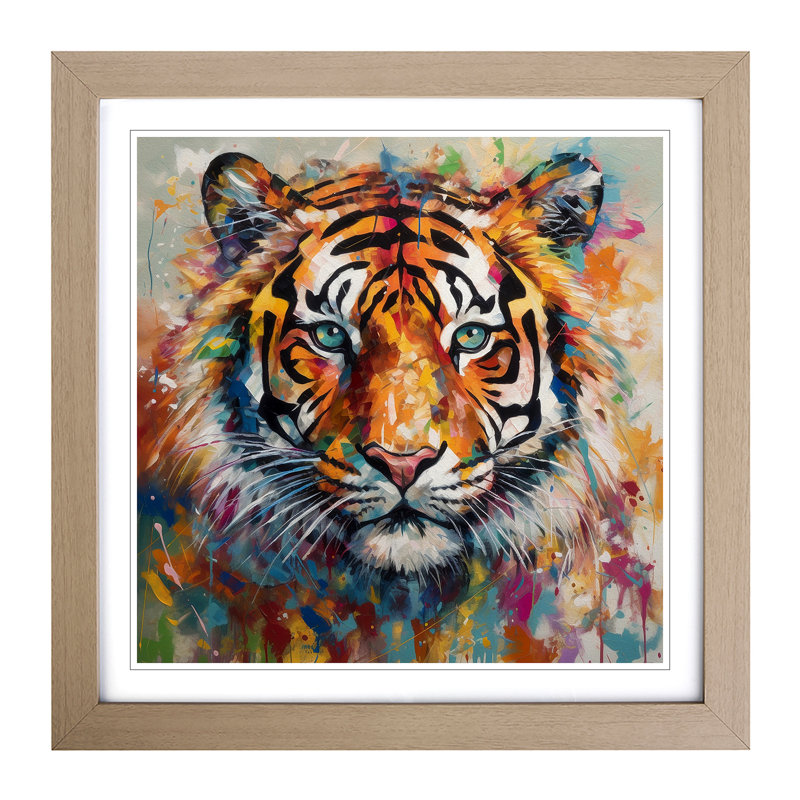 Tiger Abstract Expressionism - Framed Print, Oak