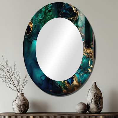 Otoniel Abstract Geode Marble Green And Blue II - Marble Wall Mirror, Modern Decorative Mirror, Printed Metal Art