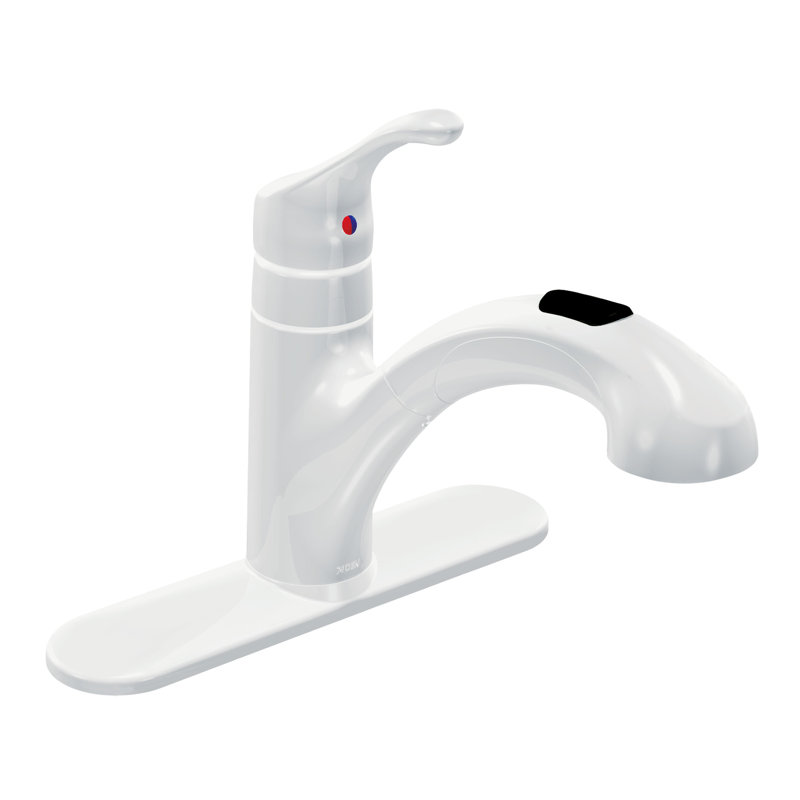 MOEN Renzo Spot Resist Stainless 9 in. H Pull Out Sprayer Kitchen Faucet with 360° Spout Swivel and PowerClean, Glacier