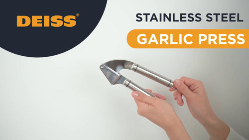 Deiss Pro Garlic Press and Silicone Garlic Peeler Set - Stainless Steel Rust Proof Garlic Mincer & Garlic Crusher for Ginger & Nuts, Garlic Roller Pee