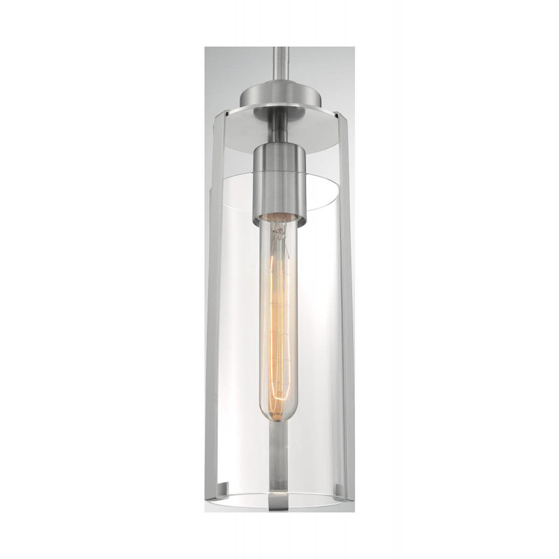 Keziah 1-Light Dimmable Cylinder Pendant with Glass Shade, Brushed Nickel