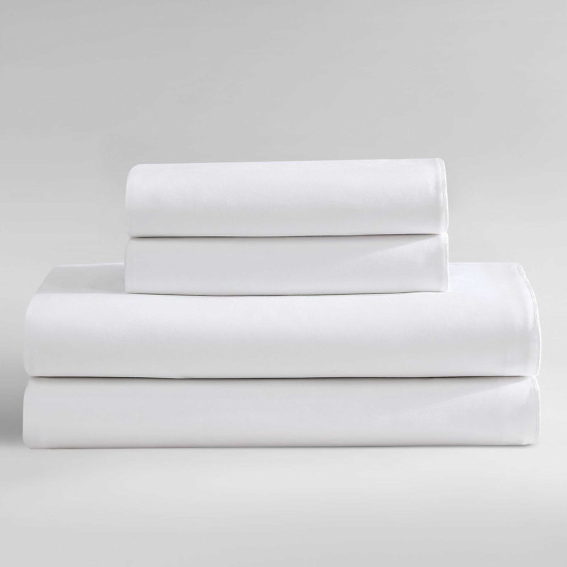Calvin Klein Pearl Edge Cotton Sateen Sheet Set, Queen Sheet Set with 2 Pillowcases, White