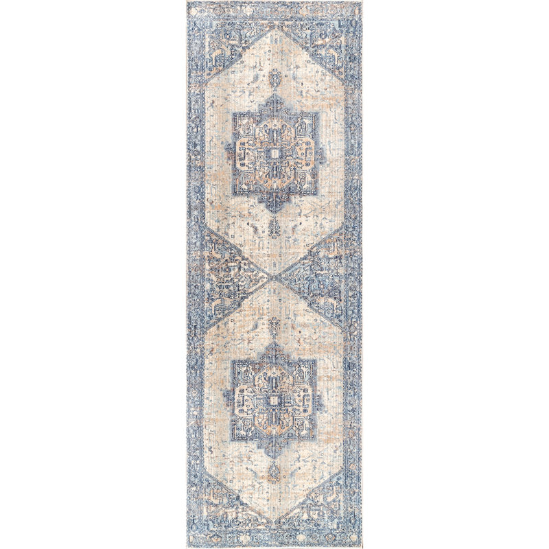 Tapis oriental bleu clair Alieda, Tapis de couloir 2 pi 6 po x 8 pi