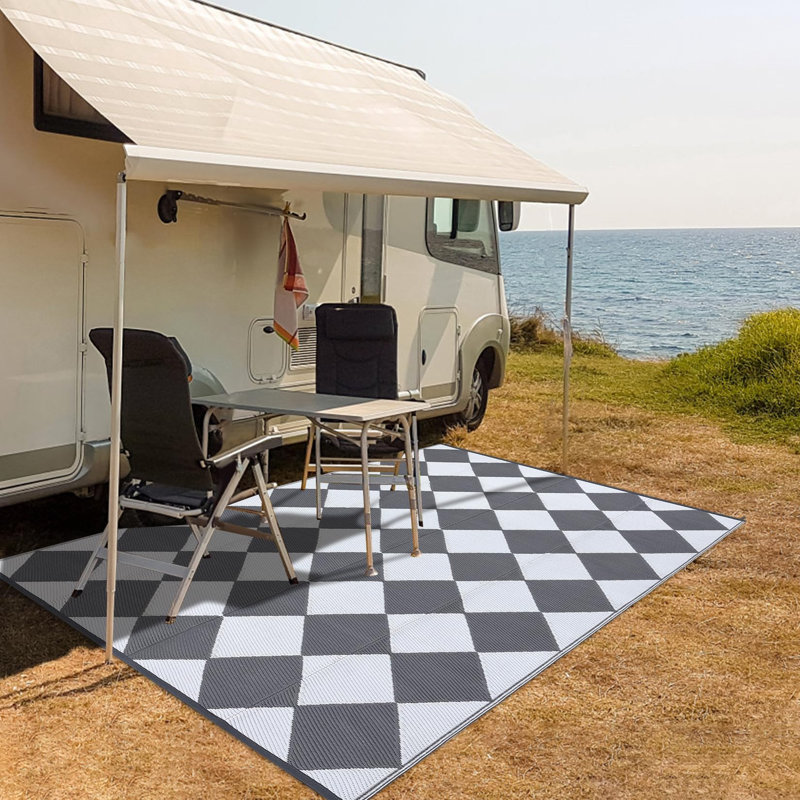 Outdoor Rug 9x18 Waterproof Patio Rug Reversible Plastic Straw Rugs Camping Mat Modern Geometric Portable Foldable Large Rugs for RV Porch Balcony Picnic Beach Backyard
