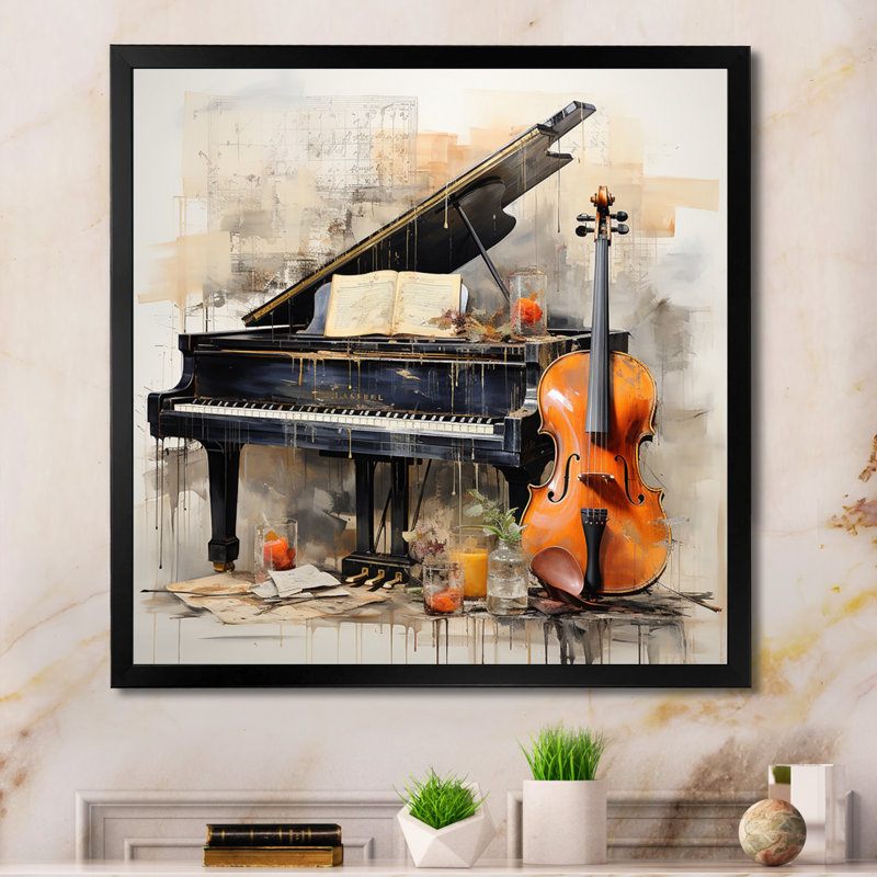 Mélodie musicale mélodique «Subdued» - musique, art mural, H 36 po x l 36 po, Cadre photo unique, Noir