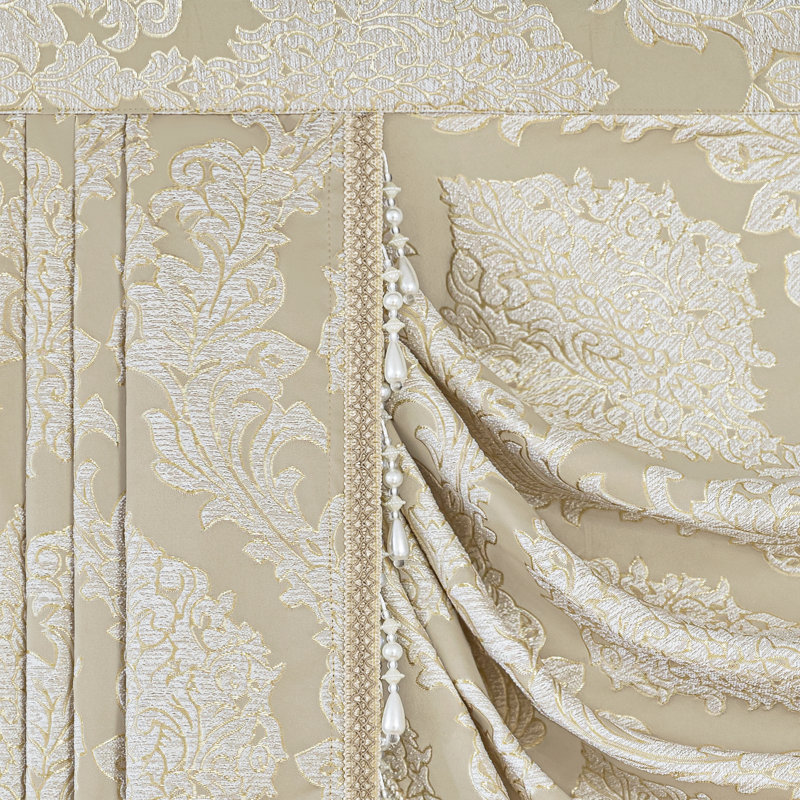 Damask Window Valance in Beige, 39" W x 45" L