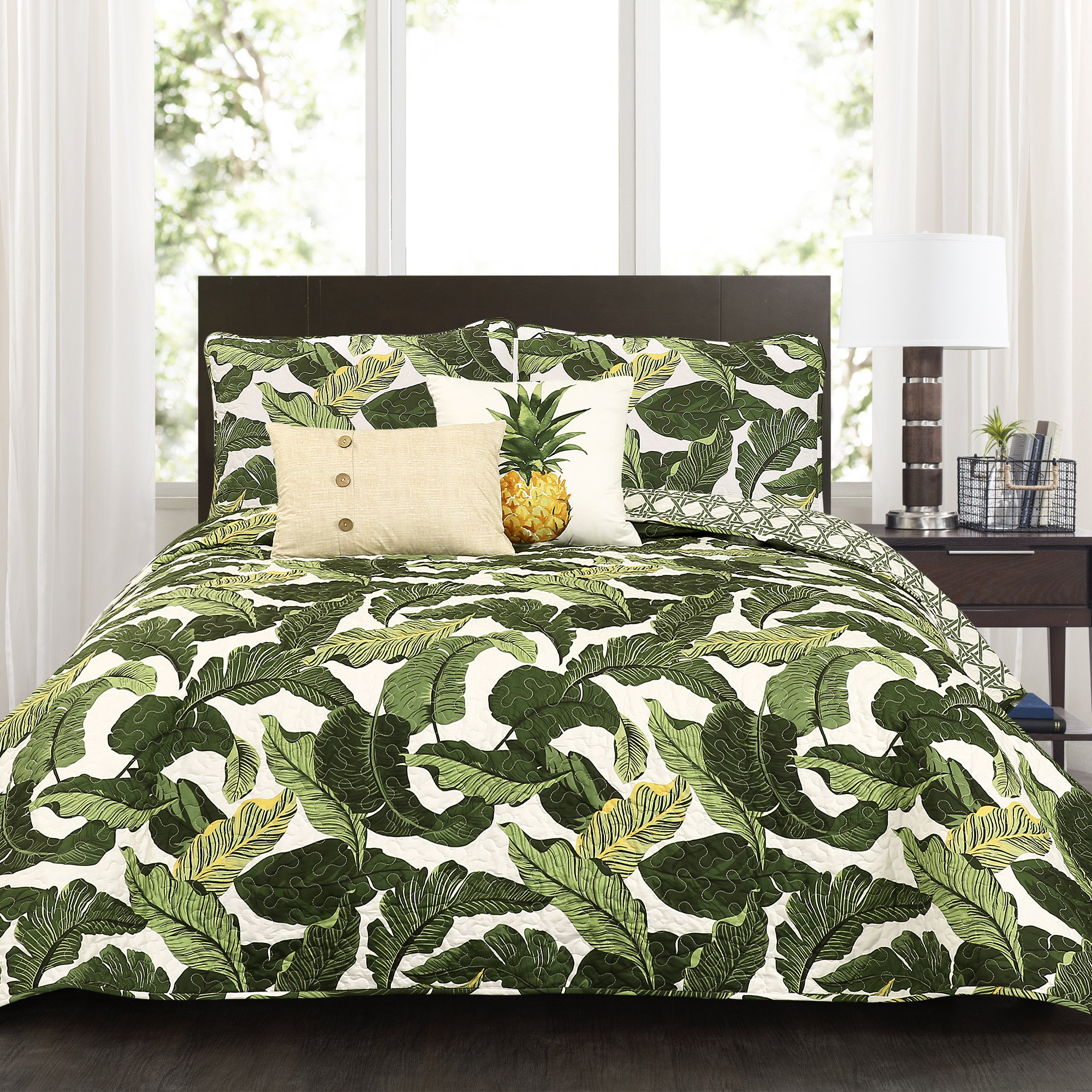 Lush Decor Green Microfiber Reversible Coastal 5 Piece Quilt Set ...