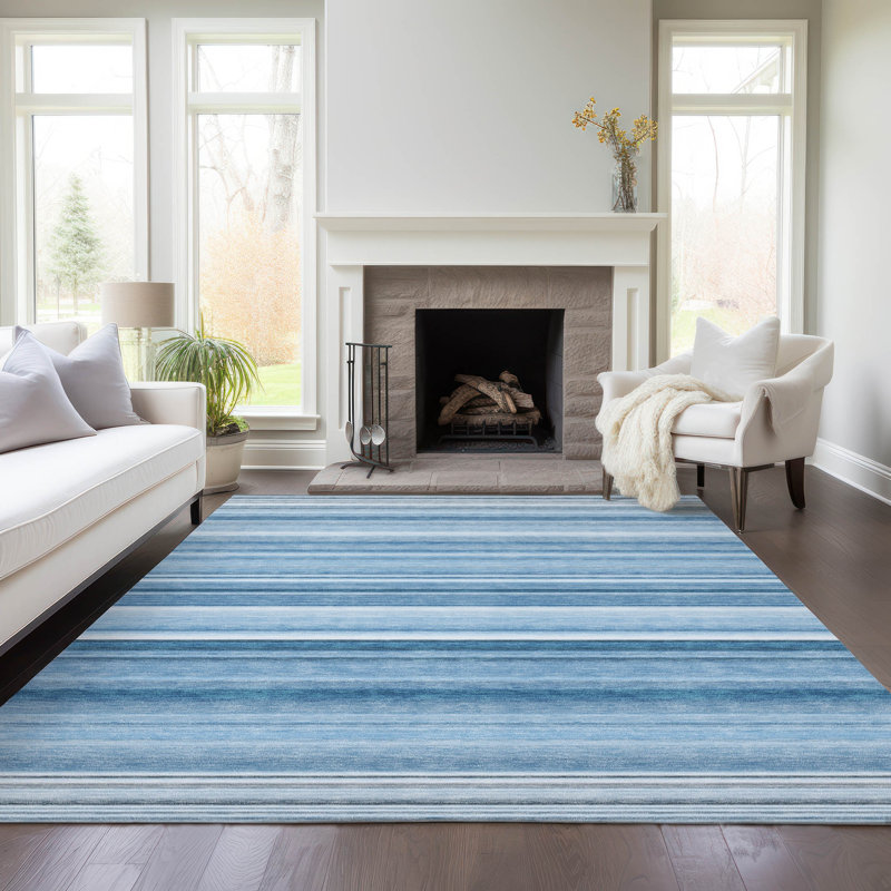 Tapis intérieur / extérieur bleu en polyester tissé à la machine Kinslee, Rectangle 2 pi 6 po x 3 pi 10 po