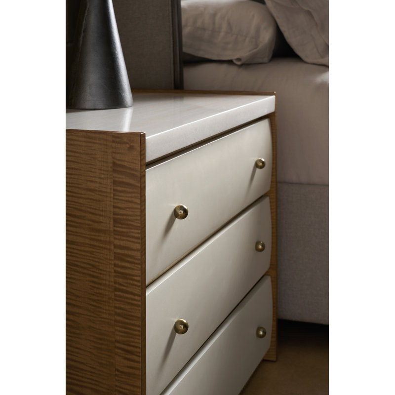 Avignon 3 - Drawer Solid Wood Nightstand, White/Burnished Adobe/Toasted Sycamore