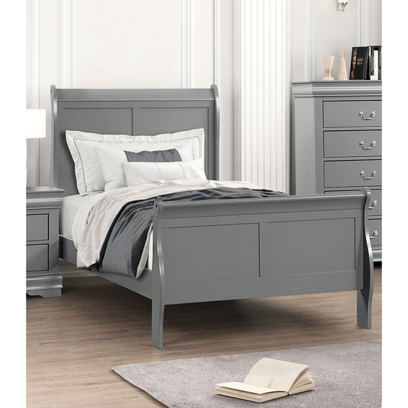 Cadre de lit simple gris avec design, style contemporain / transitionnel, bois massif, tiroir anglais, option de décoration de chambre à coucher