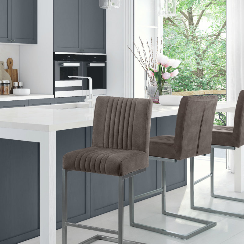 Nasturtium Upholstered Counter Stool with Metal Frame, Grey