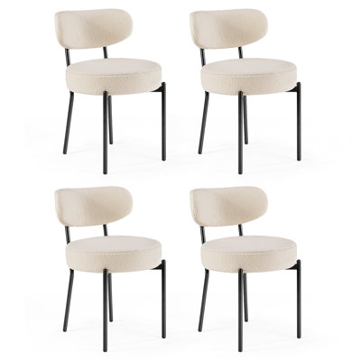 Boucle Sherpa Dining Chairs Set - Ergonomic Curved Back Upholstered Chairs with Sturdy Frame, Easy Assembly for Modern Kitchen & Dining Room