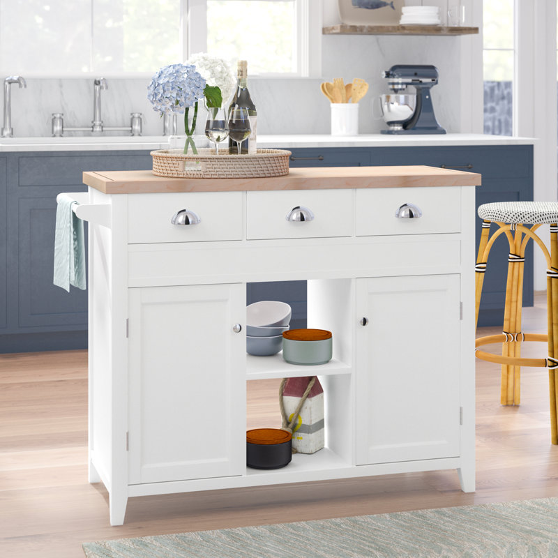 Pull Table Three Drawer Shelves with Wood Top Kitchen Cart