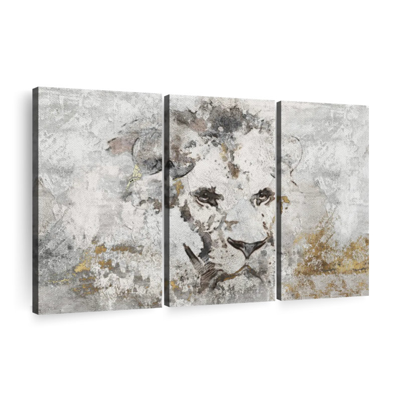 African Lion Gold Wall Art Multi Piece Canvas Print, H 24 po x l 38 po x P 1,25 po