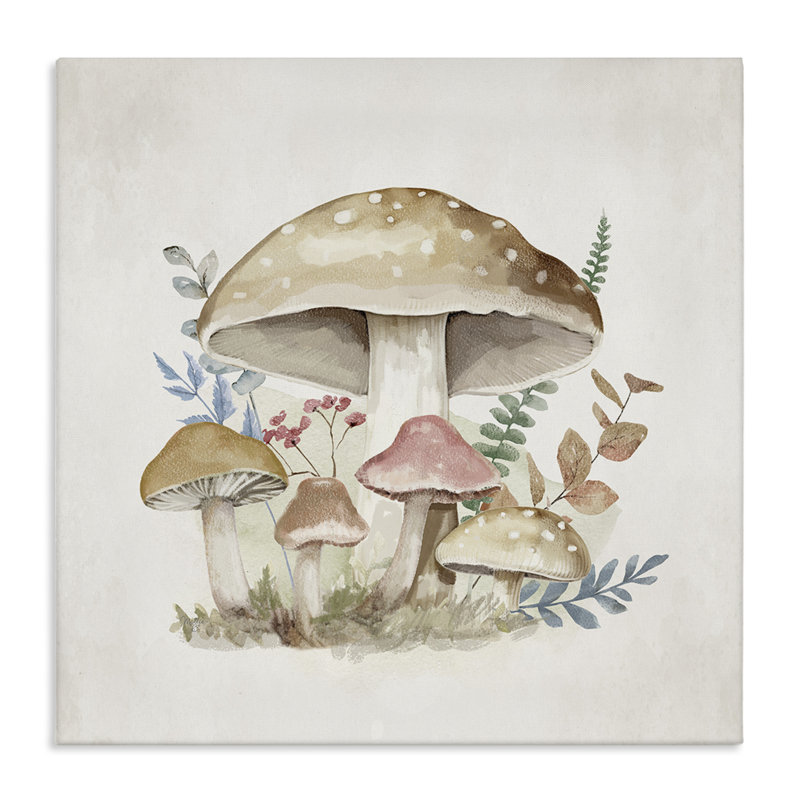 Toile neutre champignon champêtre, design par Mollie B., H 17 po x l 17 po