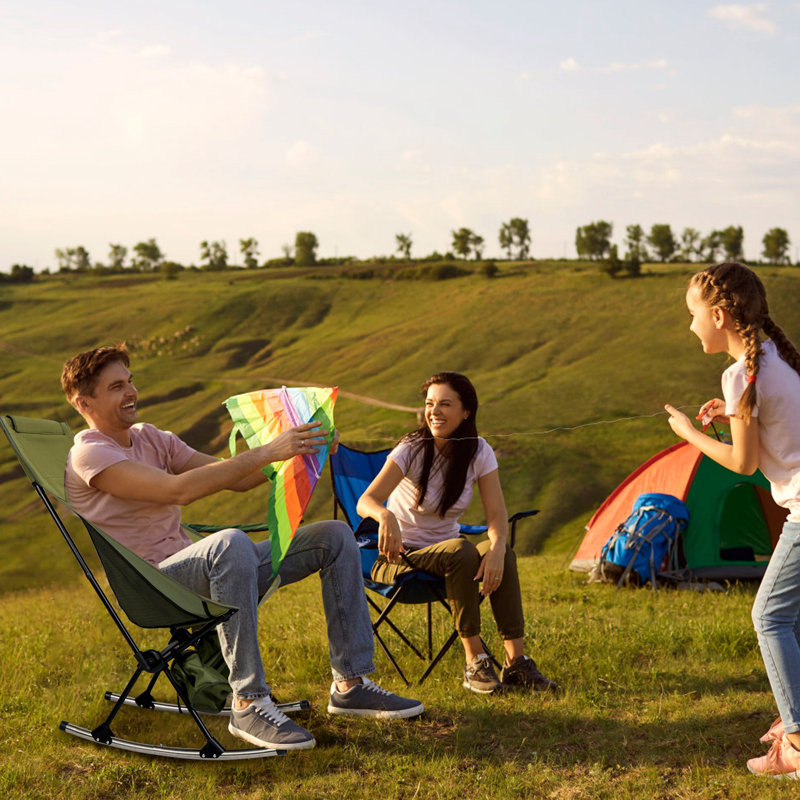 198 lbs Capacity Portable Camping Rocking Chair  Oxford Fabric  5-Minute Setup, Silver/Black, Green