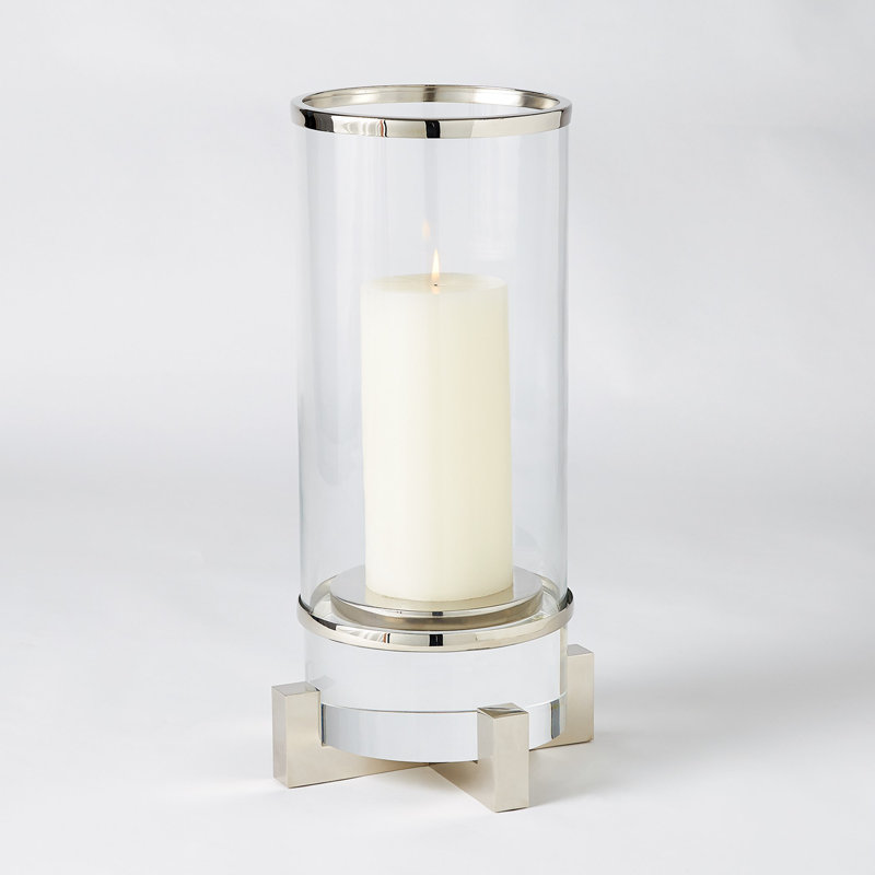 18" Clear Glass and Brass Cylinder Hurricane