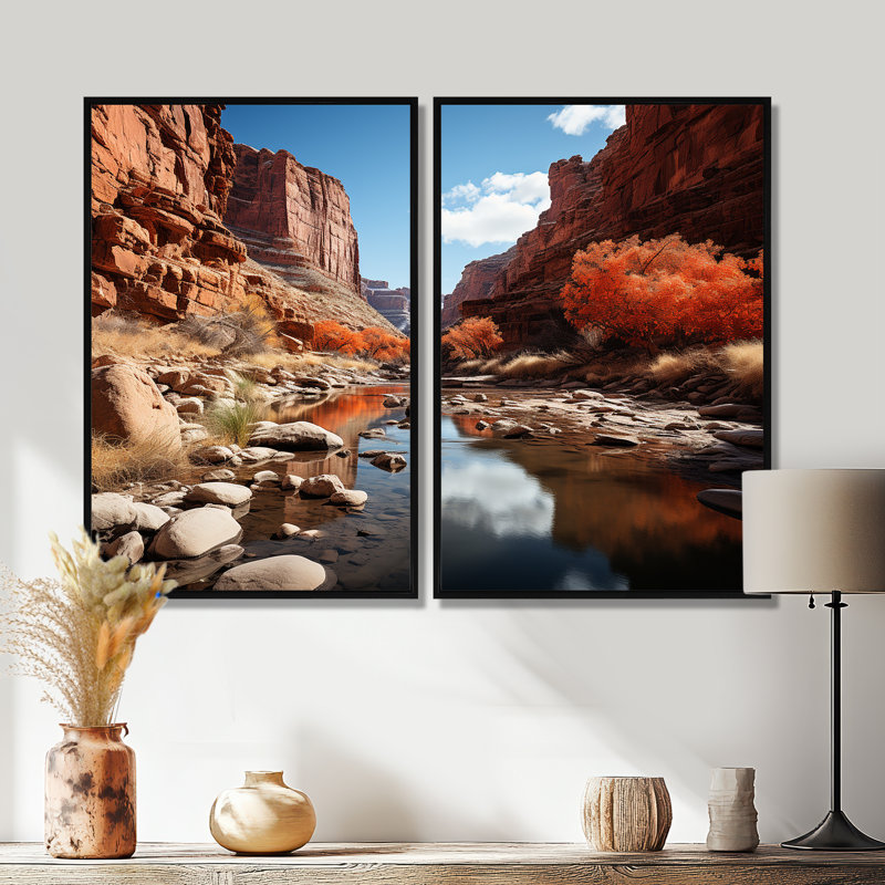 Canyon, passage intemporel II - paysages, art mural Canyon, Impression encadrée flottante, Black, 36" H x 48" W