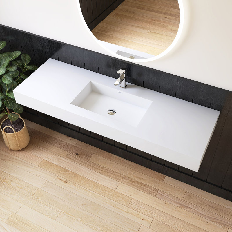 60'' Wall Mounted Bathroom Sink Solid Surface Vessel Sink With Faucet Hole