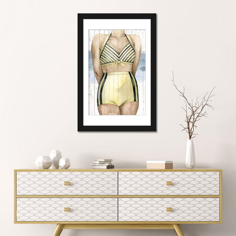 «Bygone Bathers III», impression sur toile, Papier avec cadre noir, Blanc, H 24 po x l 16 po x P 1 po