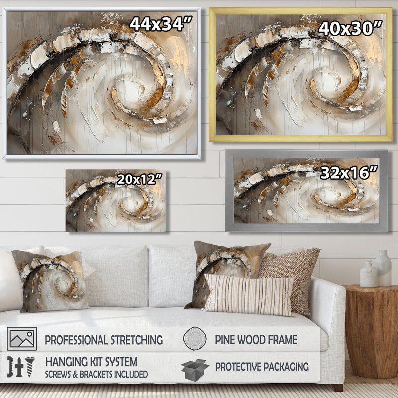 Décoration murale cuivrée spirale abstraite lumineuse I - Abstrait moderne vagues, 12" H x 20" W, Picture Framed Print, Black