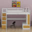 Lit mezzanine avec bureau, tablettes, tiroirs intégrés et escalier de rangement-301679285