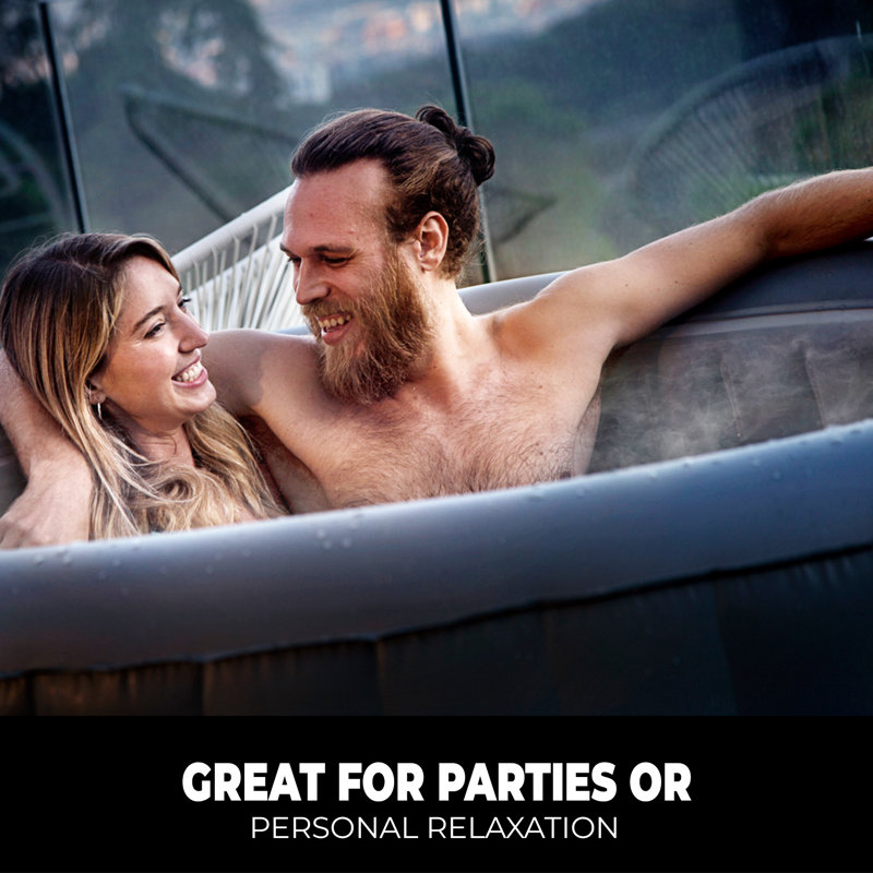 Gray Round Inflatable Hot Tub Spa with LED Lights