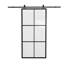 Porte de grange coulissante en aluminium et verre dépoli noir à 6 carreaux, 42 po x 84 po, avec trousse de quincaillerie d'installation-101919972
