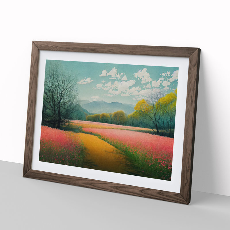 Refined Spring Meadow - Single Picture Frame Painting, 46cm H x 64cm W x 2cm D, Walnut Framed
