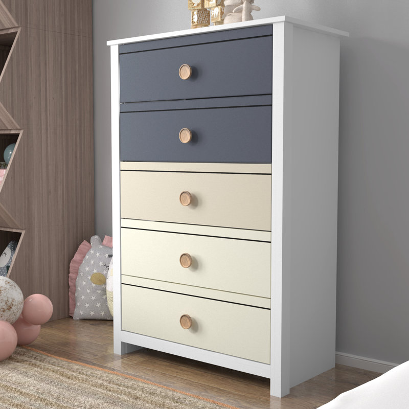 Bustillo 30.7'' Wide 5 -Drawer Chest, White/Beige/Gray/Ivory/Cream