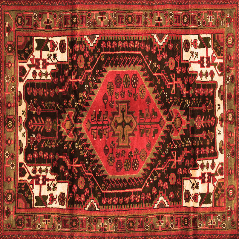 Tapis oriental rouge / brun tissé à la machine Ffiona 7 pi x 7 pi
