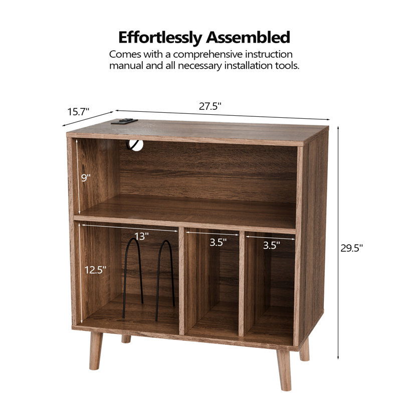 Mathea Record Player Stand with Open Storage with LED Light up to 300 Albums, Brown