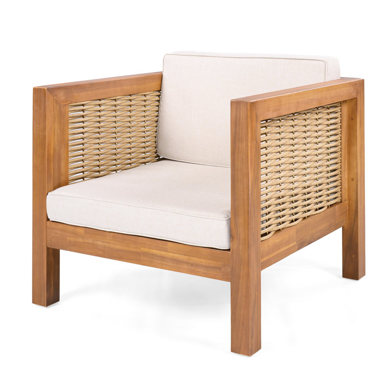Fauteuil de patio d'extérieur avec coussins, Finition teck / osier teck, 1