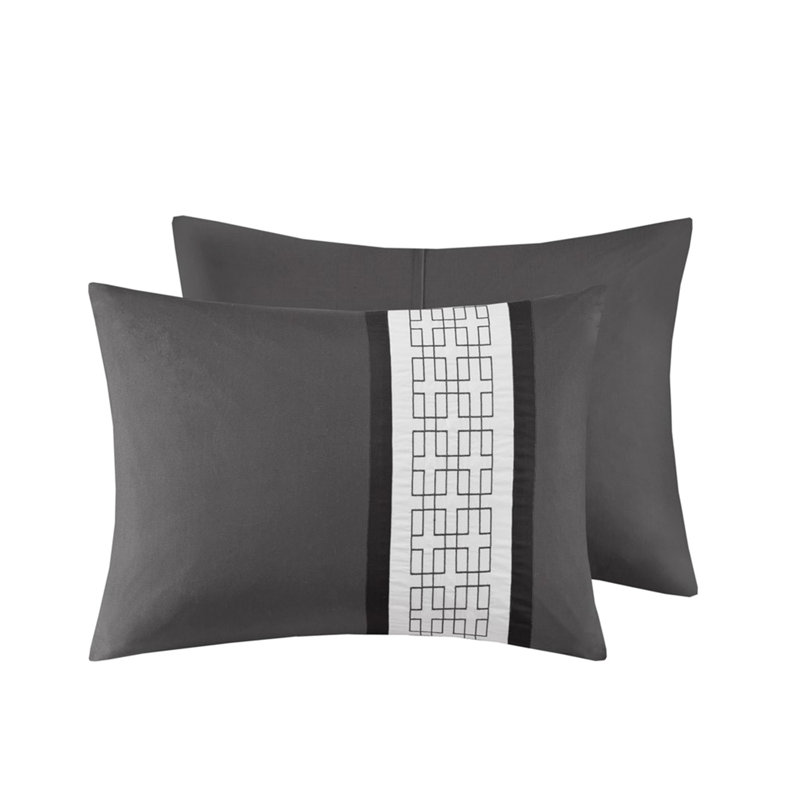 Ensemble d'édredon brodé 8 pièces gris foncé