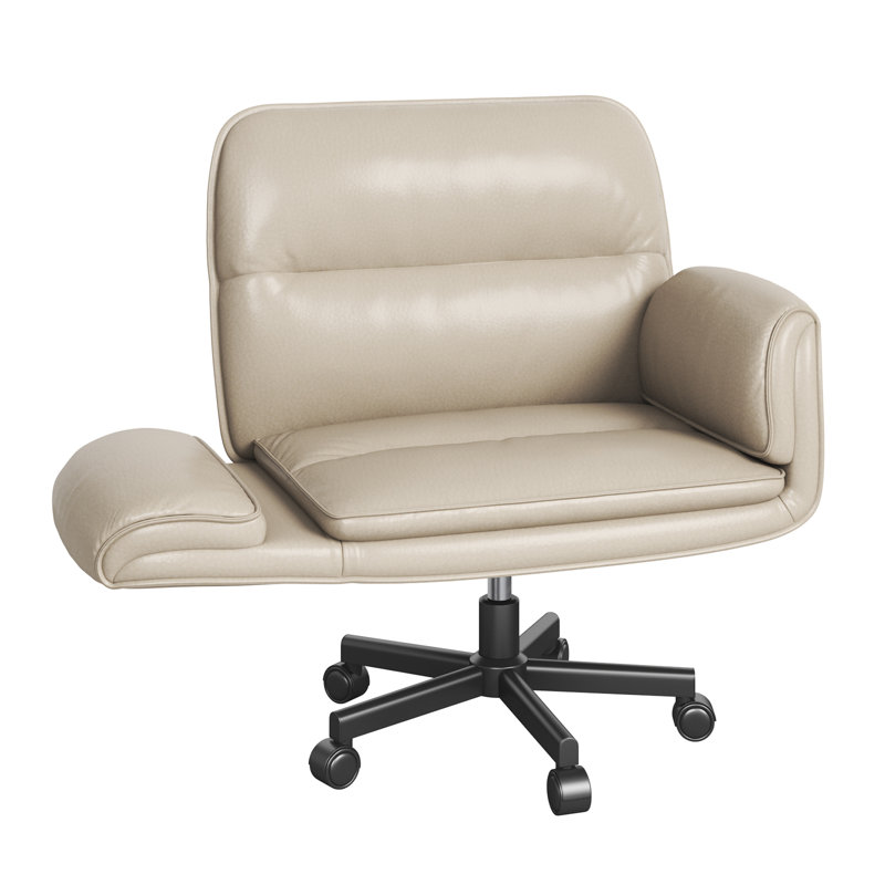 Big and Wide Criss Cross Office Chair, 5-Level Adjustable Arms & Wheels, Height Adjustable Wide Comfy Vanity Makeup Chair, Swivel Shakeable Base for Relax Leisure, Suitable for Home Bedroom Office