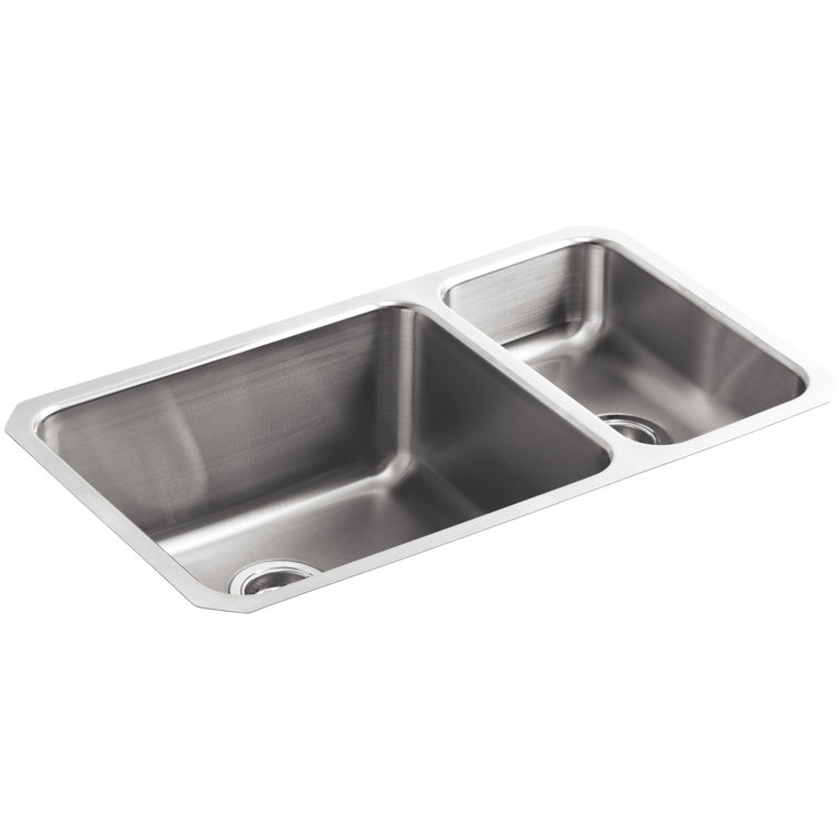 Undertone® 31-3/4" L x 18" W x 9-1/2" Under-Mount High/Low Double-Bowl Kitchen Sink