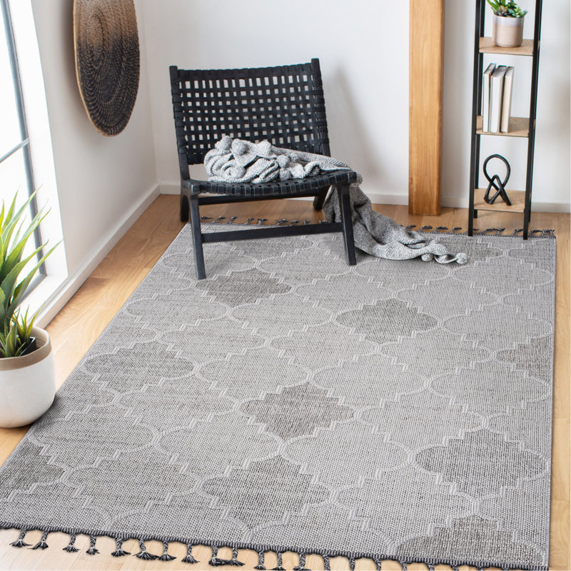 Tapis intérieur / extérieur blanc / gris / treillis Collection, Rectangle 7 pi 9 po x 10 pi