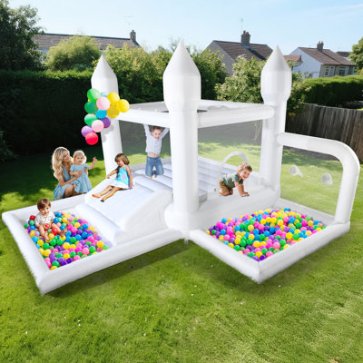 13' x 12.3' White Bounce House with Slide, Dual Ball Pits & Air Blower