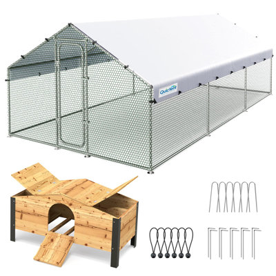  Grande cage à poules en métal avec poulailler pour plus de 30 volailles avec grillage robuste et toit imperméable