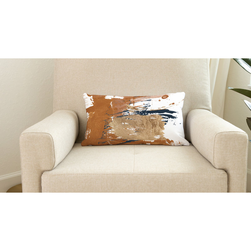 Coussin lombaire intérieur / extérieur abstrait Sarian, Orange / or / blanc
