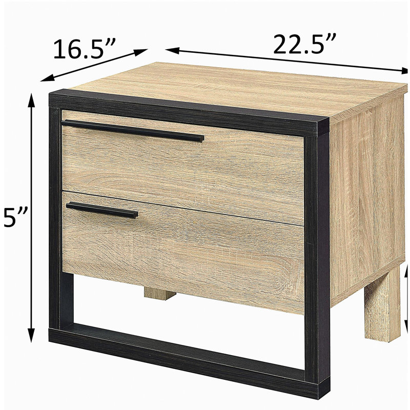 Oak and Black 2-drawer Nightstand