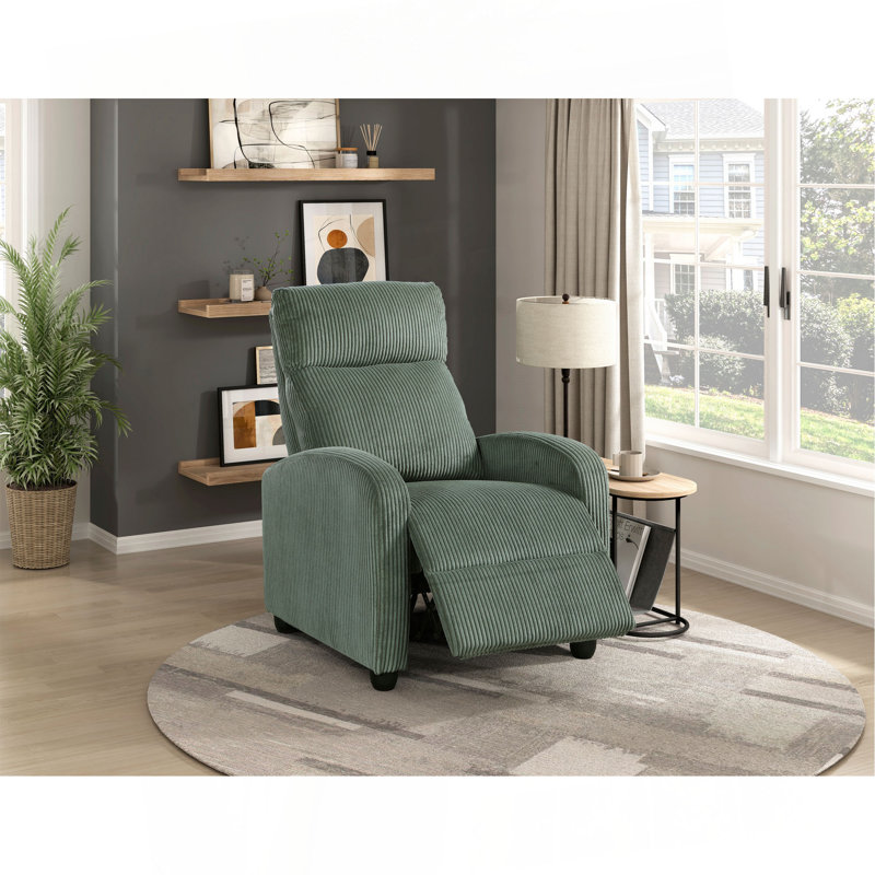 Modern Push Back Recliner Chair Soft Corduroy Upholstery Comfort Solid Wood Living Room Furniture 1Pc, Green