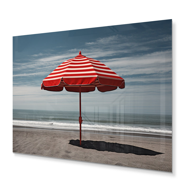 Parasol rouge de plage côtière - impressions murales nautiques et de plage en métal, H 30 po x l 40 po x P 1 po