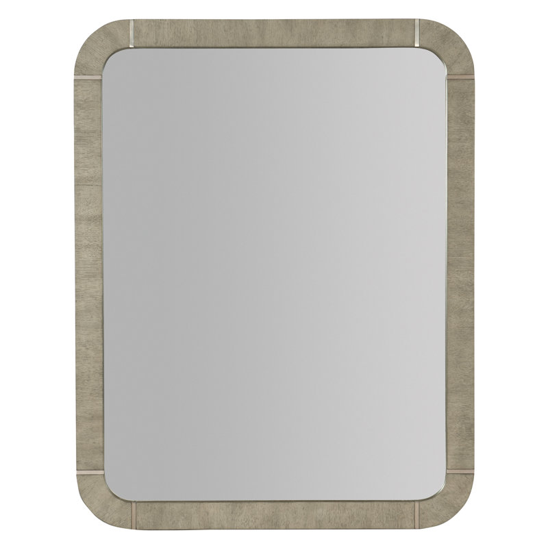Gray Oak Veneer Rectangular Wall Mirror with Metal Accents