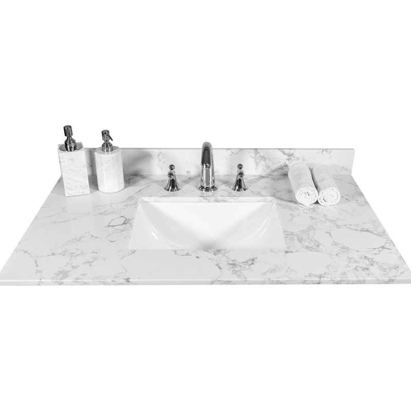 Dessus de meuble-lavabo de salle de bain 31 po - Pierre avec lavabo en céramique et dosseret élégant pour la grâce