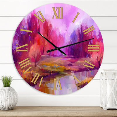 Paysage d'automne en automne dans une forêt colorée - horloge murale