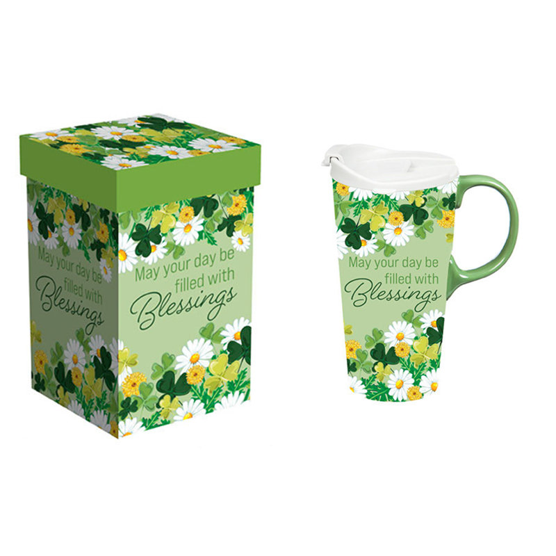 Tasse parfaite en céramique Shamrock Blessings, 17 oz, boîte-cadeau