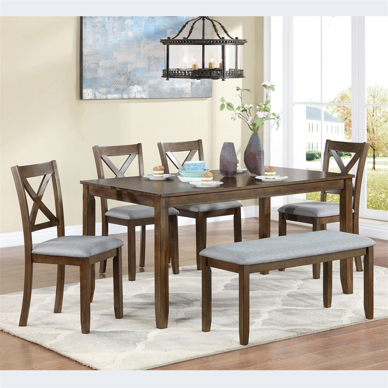 Ensemble de salle à manger 6 pièces avec table spacieuse, Brun