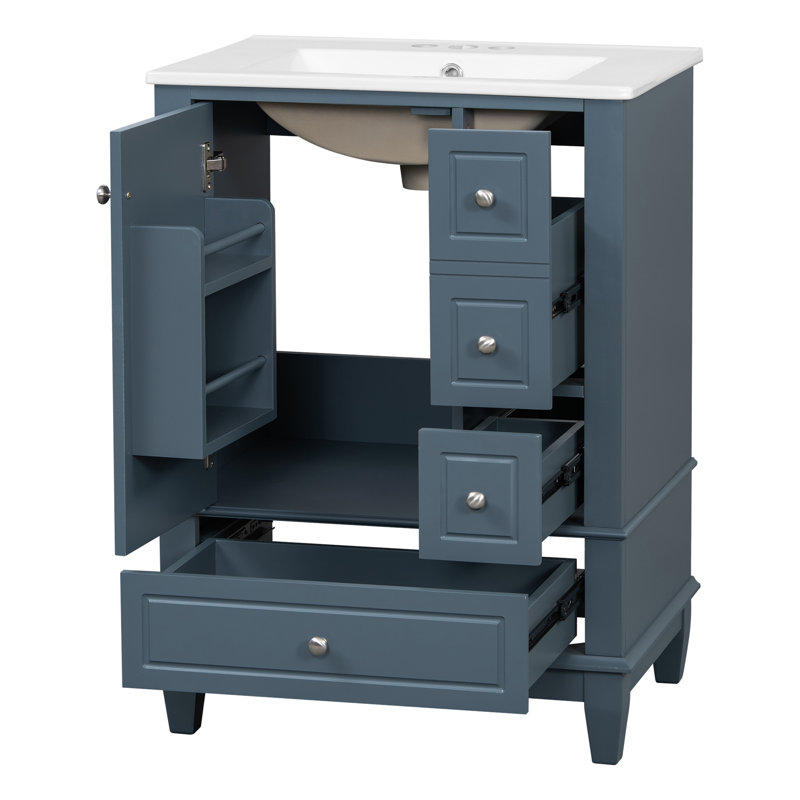 Meuble-lavabo 24 po avec comptoir en céramique, Bleu gris